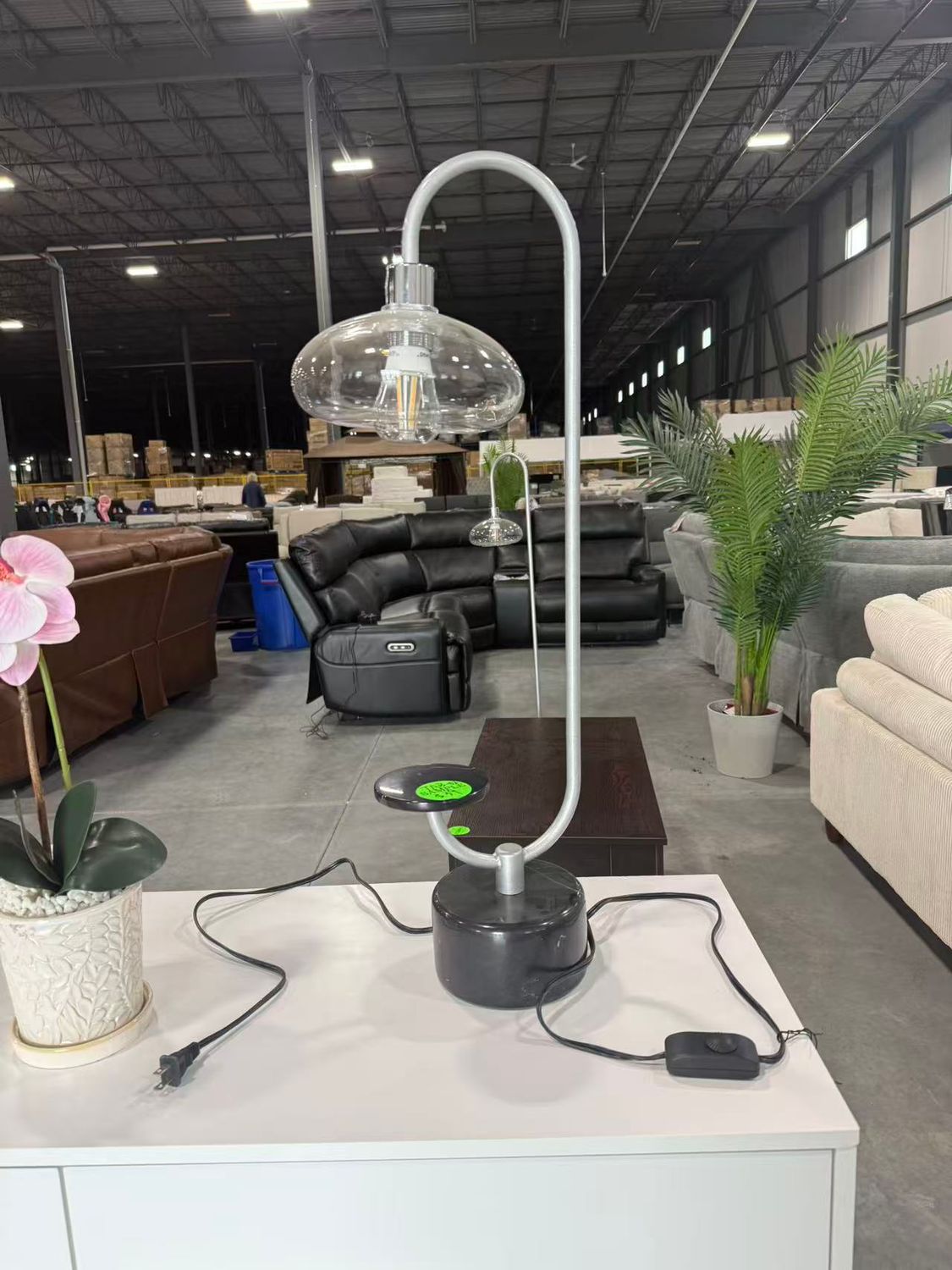 Modern Short Arc Floor Lamp with Clear Glass Shade