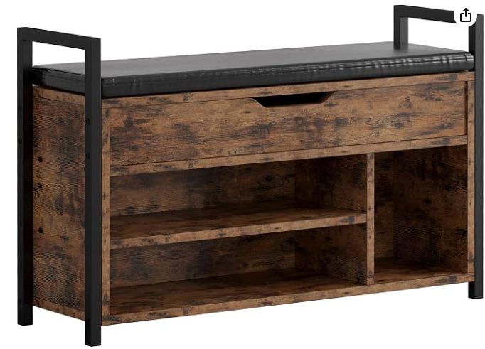 IRONCK Shoe Bench with Removable Cushion, Entryway Bench with Flip-Open Storage Box and 3 Compartments