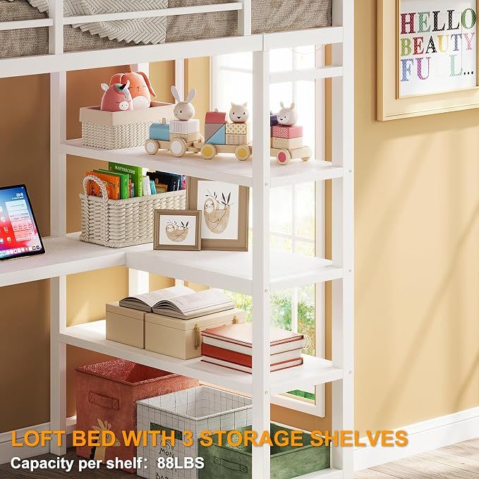 Loft Bed Twin Size with Charging Station and LED Lighted