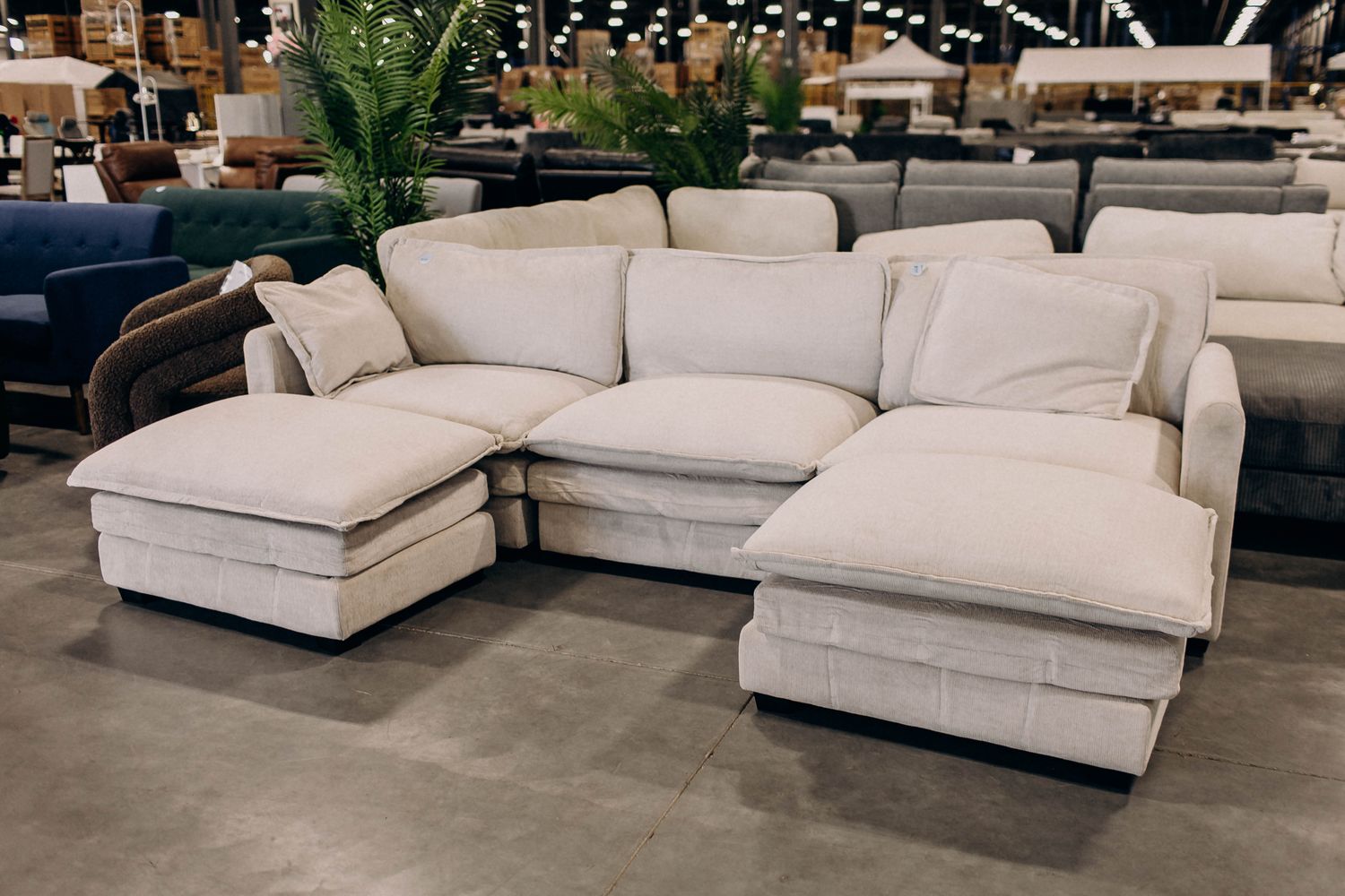 Modular Cloud Sectional Sofa with Ottomans Available in white, green and grey