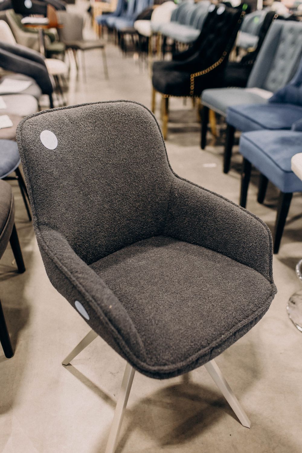 SET of 2 Modern Grey Textured Armchair with Metal Base