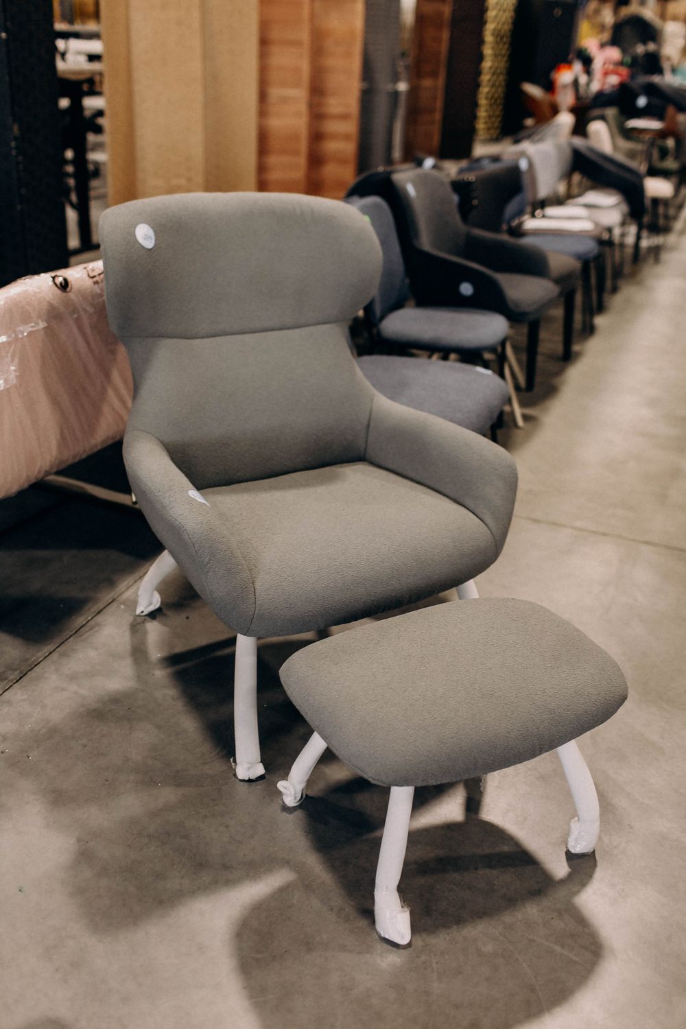 Modern Grey Wingback Lounge Chair with Ottoman