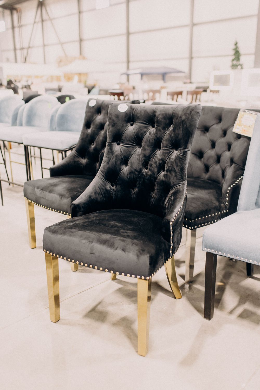 SET of 2 Black Velvet Tufted Dining Chair with Gold Legs