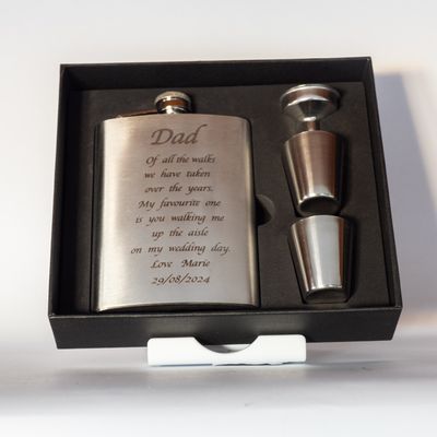 Engraved hip flask set 8oz size
