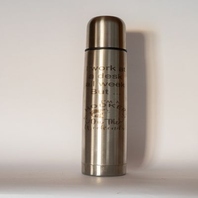 Personalised stainless steel hot drinks flask