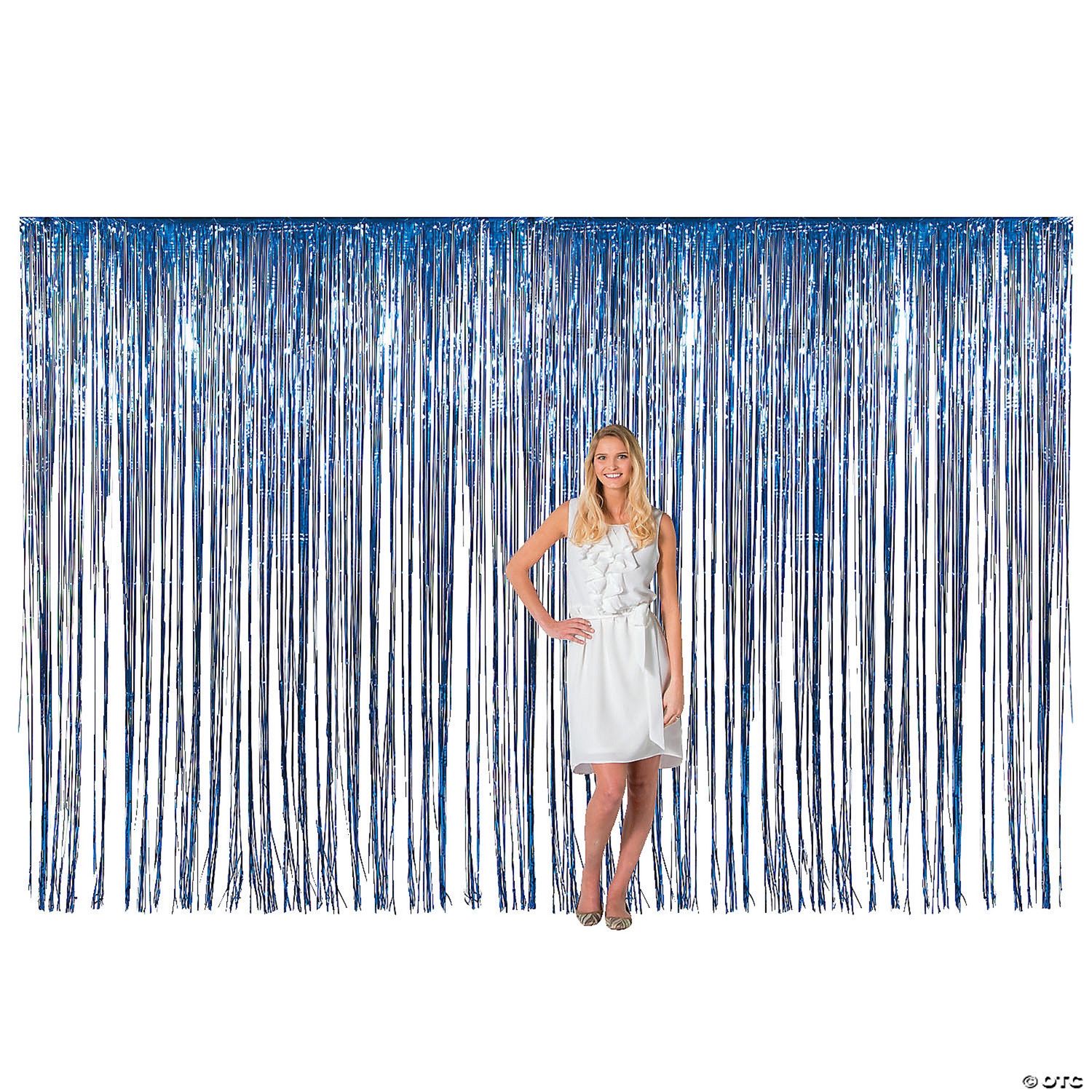Large Blue Metallic Fringe Backdrop Curtain – Party Photo Booth Decoration