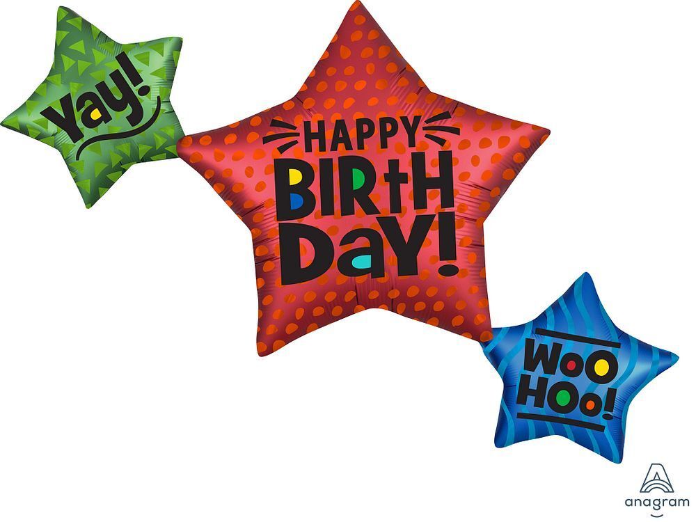 Foil Balloon Satin Star Trio Birthday 39in