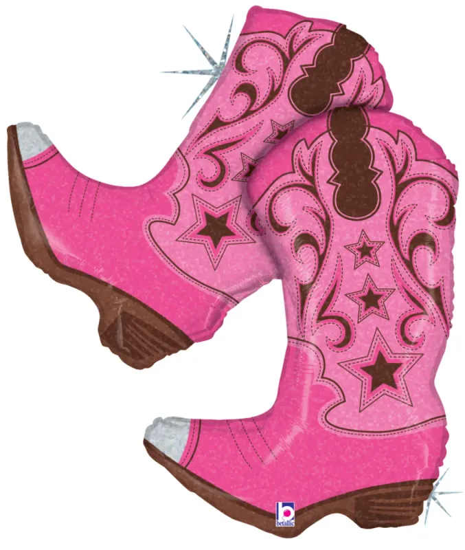 Foil Balloon Dancing Boots Pink 36in