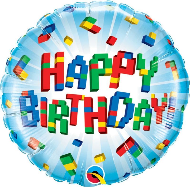 Foil Balloon Round Birthday Exploding Blocks 18in
