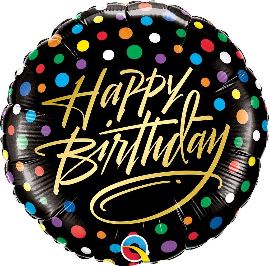 Foil Balloon Round Birthday Gold Script & Dots 18in