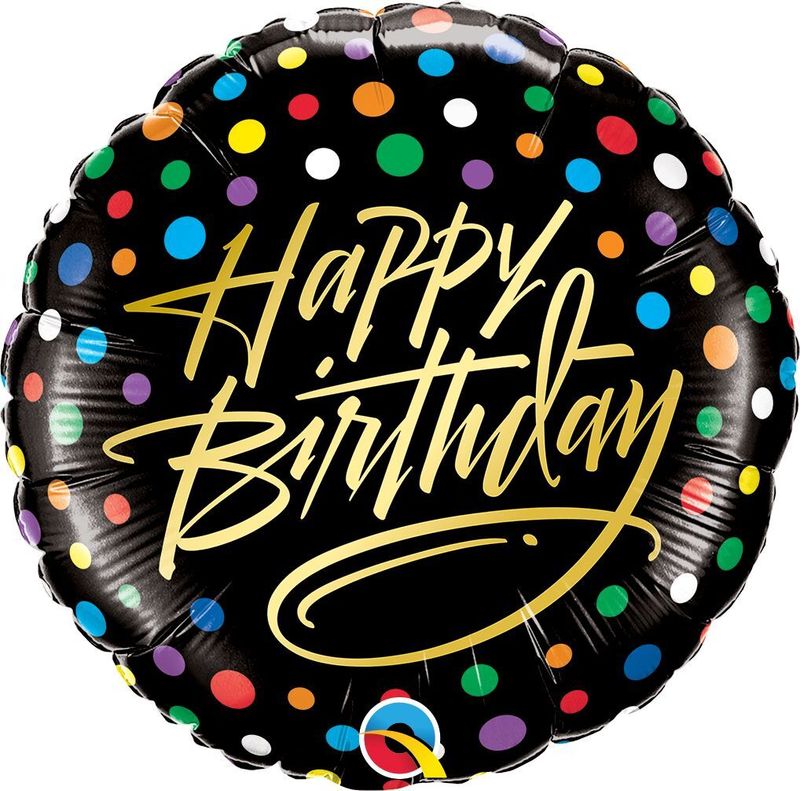 Foil Balloon Round Birthday Gold Script & Dots 18in