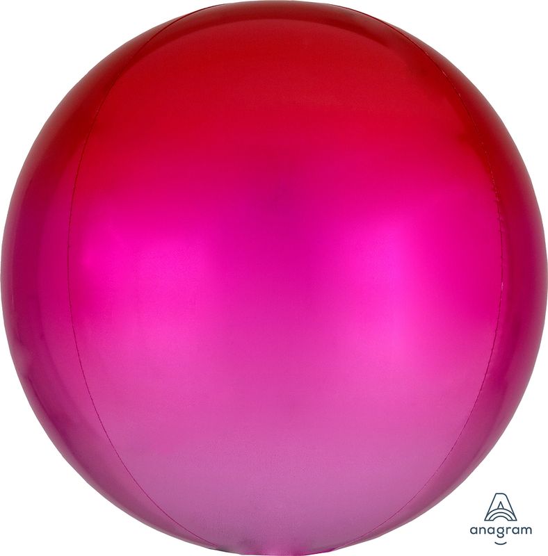 Foil Balloon Orbz Ombre Red & Pink 15in
