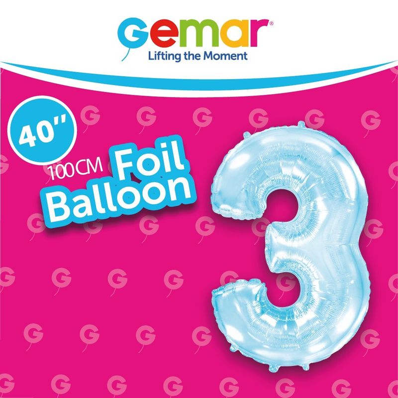 Foil Balloon Number 3 Pastel Blue 40in