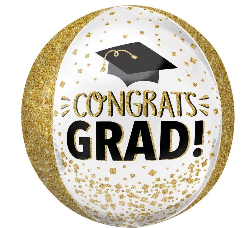 Foil Balloon Orbz Congrats Grad Gold Glitter  15in