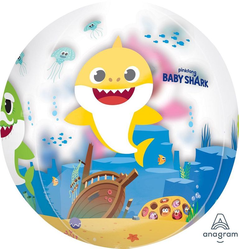 Foil Balloon Orbz Baby Shark Clear 15in