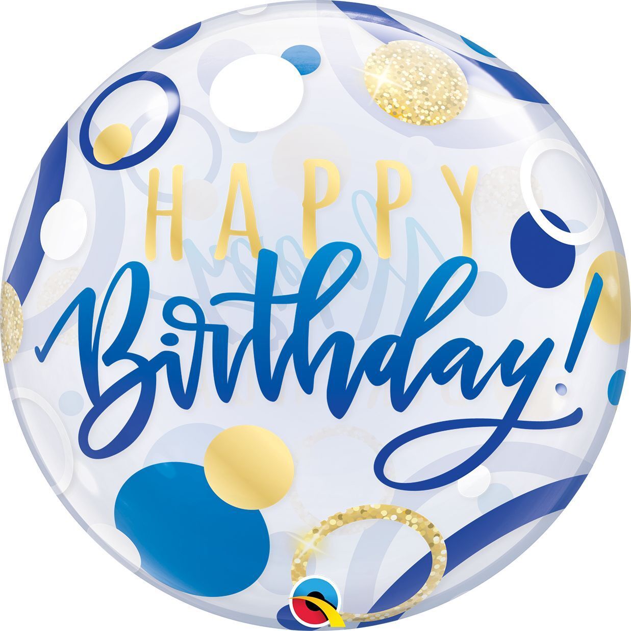Bubble Balloon Birthday Blue & Gold Dots 22in