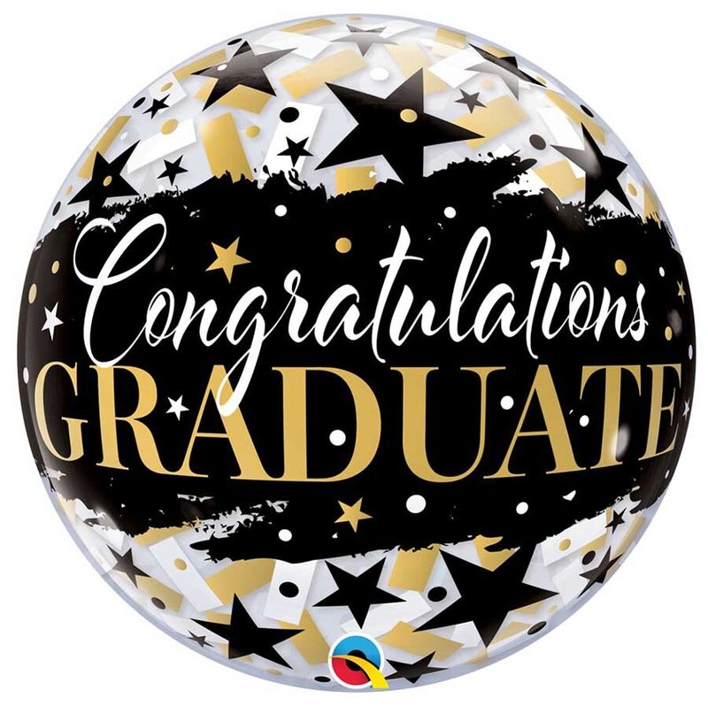 Bubble Balloon Graduate Black Stars 22in