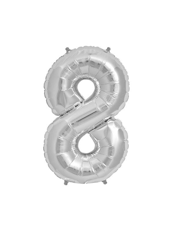 Foil Balloon Number 8 Silver 34in