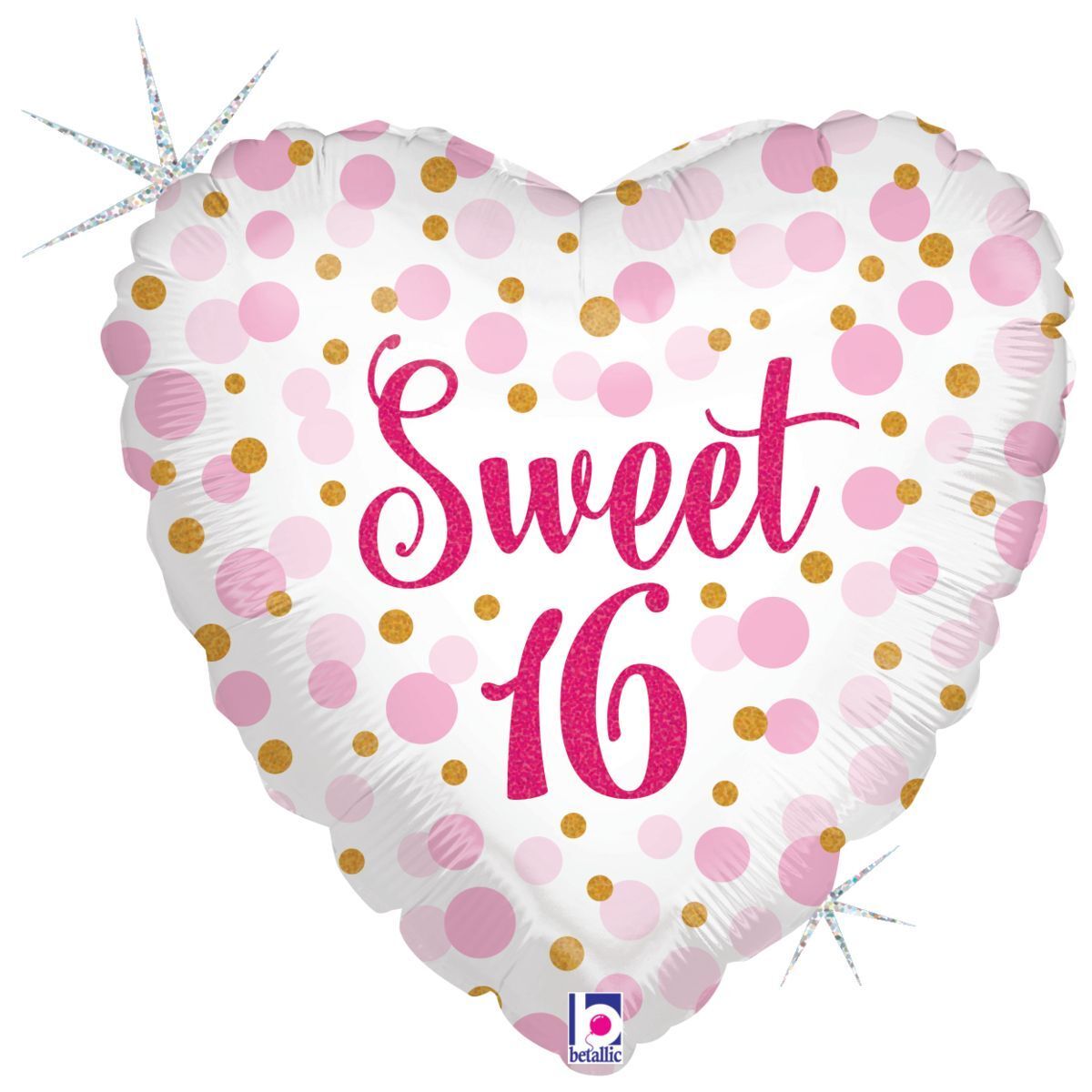 Foil Balloon Heart  Glitter Sweet 16 Birthday Holographic 18in