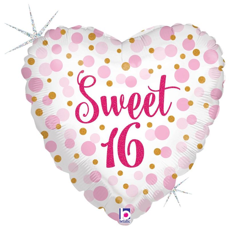 Foil Balloon Heart  Glitter Sweet 16 Birthday Holographic 18in