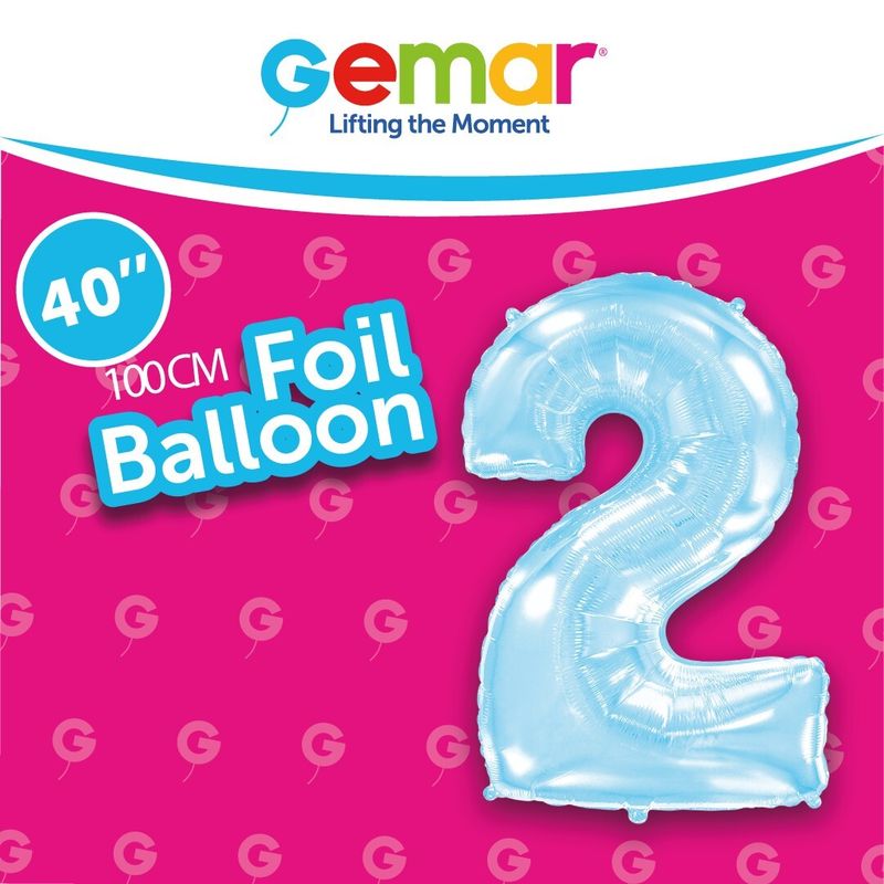 Foil Balloon Number 2 Pastel Blue 40in