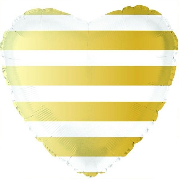 Foil Balloon Heart Gold Stripes  18in