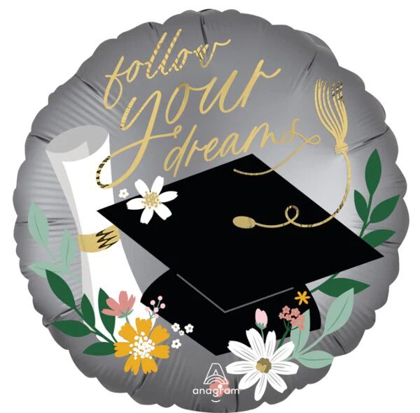 Foil Balloon Round Satin Follow Your Dreams Blooms 18in