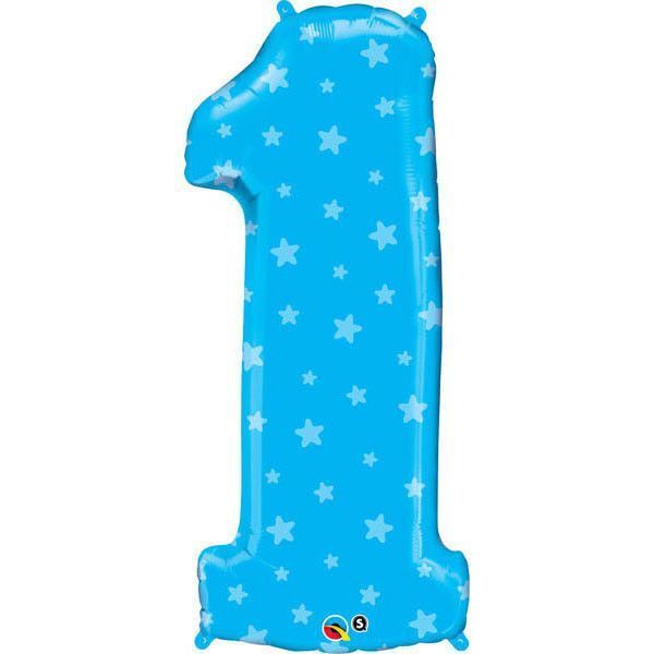 Foil Balloon Number 1 Blue Stars 38in