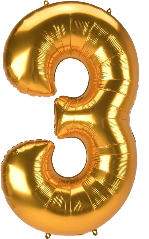 Foil Balloon Number 3 Gold 53in