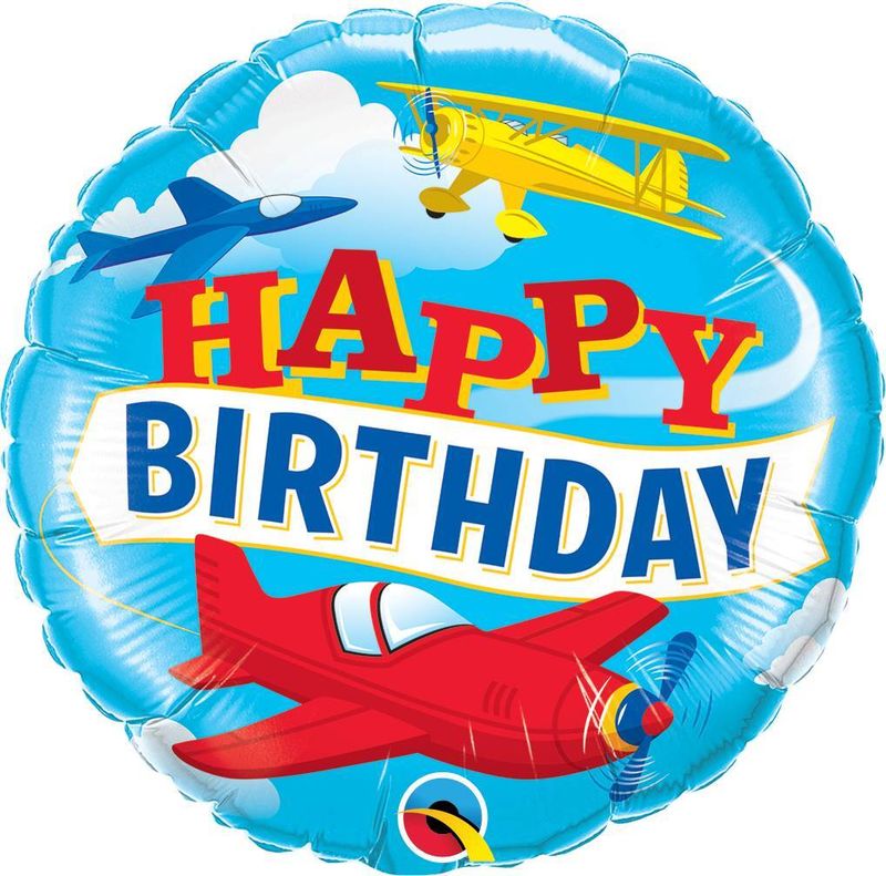 Foil Balloon Round Birthday Airplanes 18in