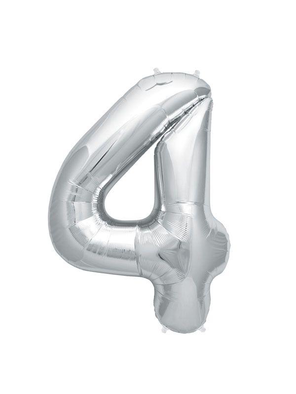 Foil Balloon Number 4 Silver 34in