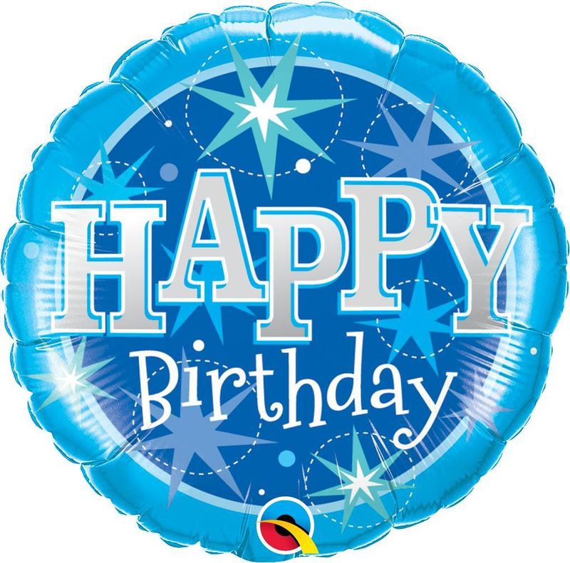 Foil Balloon Round Birthday Blue Sparkle 18in