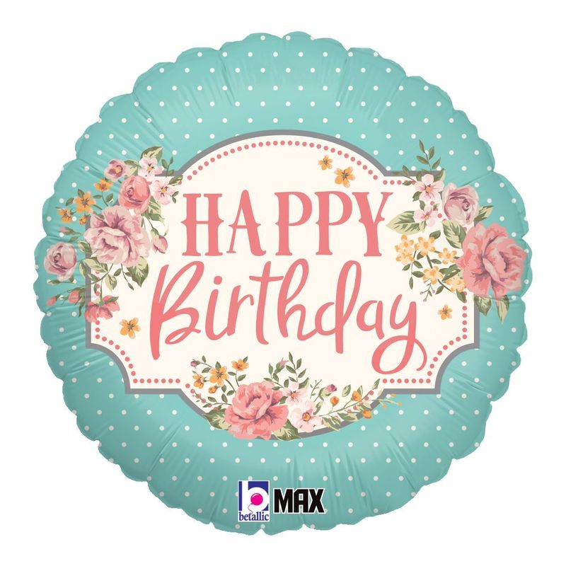 Foil Balloon Round Vintage Birthday Max Float  18in