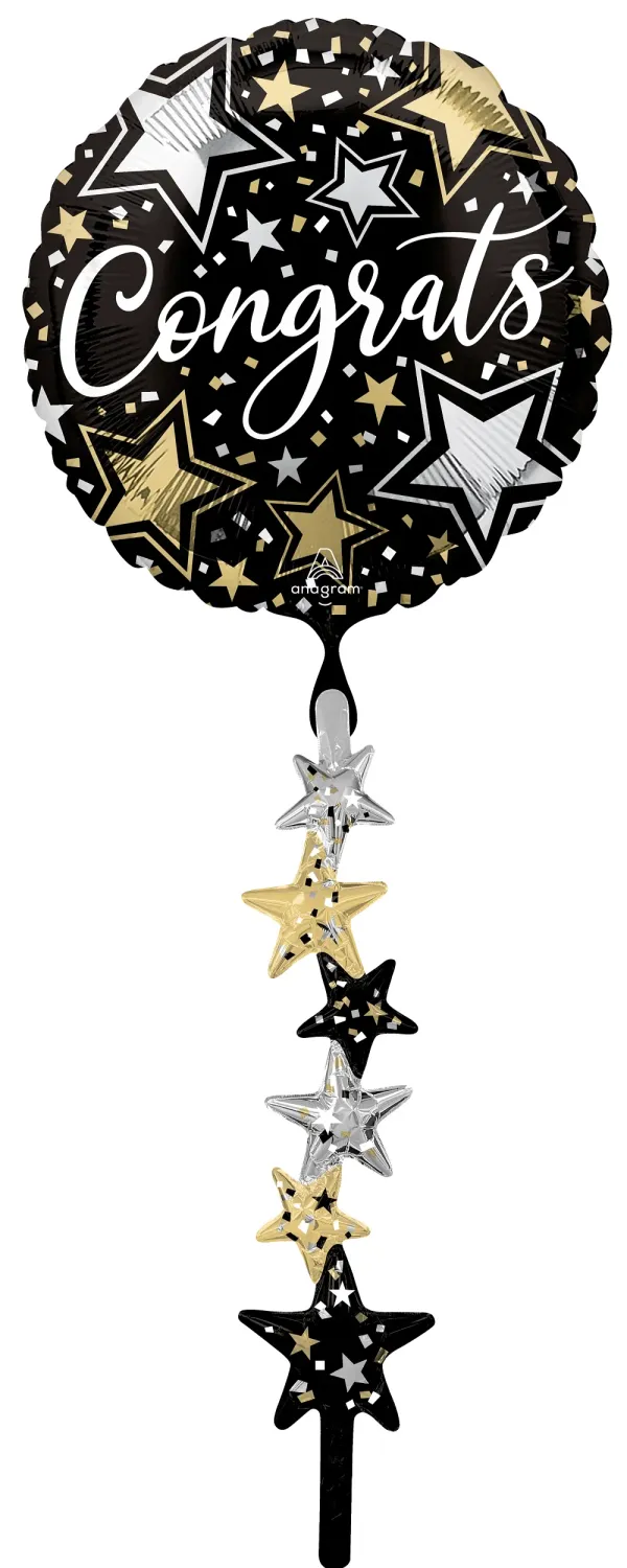Foil Balloon Bouquet Congrats Black Silver Gold