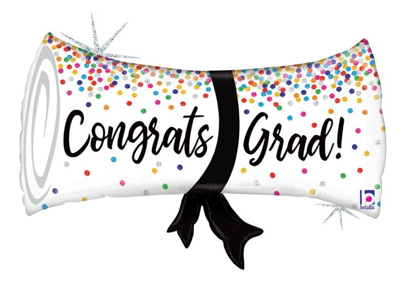 Foil Balloon Grad Confetti Diploma Glitter Holographic 31in