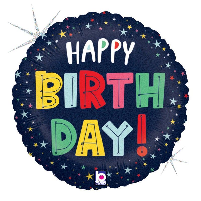 Foil Balloon Holographic Birthday Colorful Stars 18in
