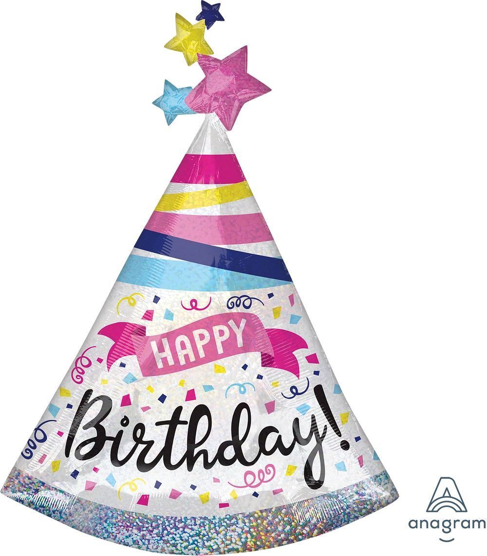 Foil Balloon Birthday Sparkle Hat Holographic 36in