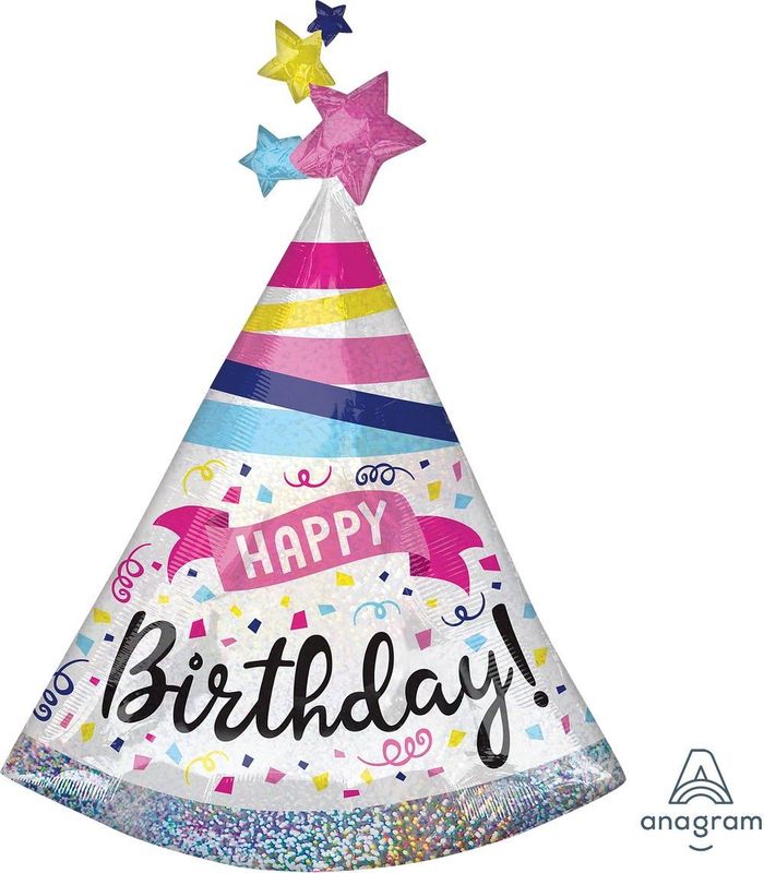 Foil Balloon Birthday Sparkle Hat Holographic 36in