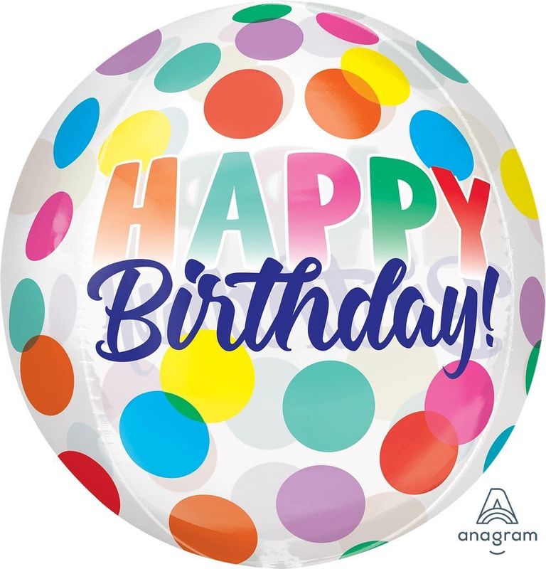 Foil Balloon Orbz Birthday Big Dots Clear 15in