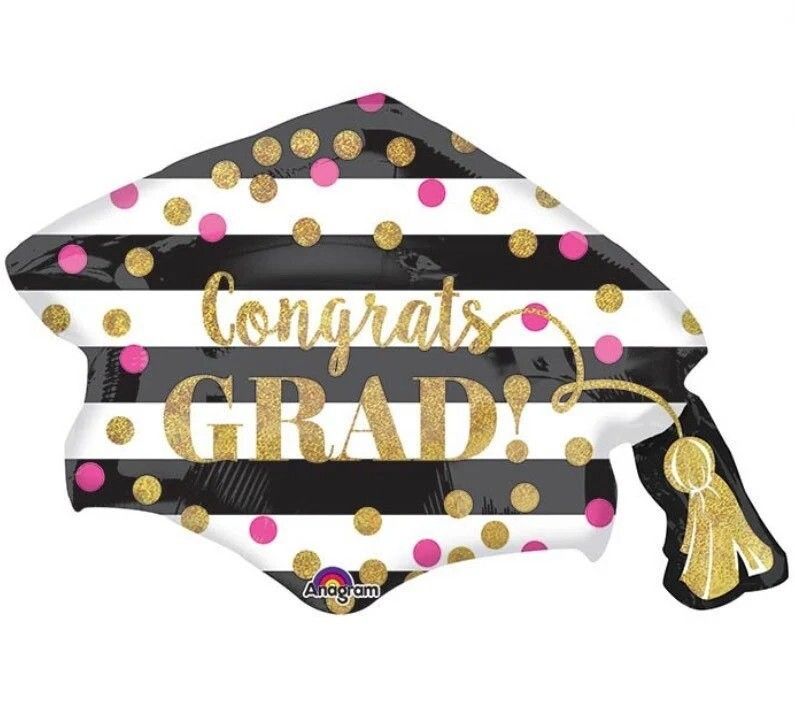 Foil Balloon Holographic Gold Confetti Grad Cap 31in