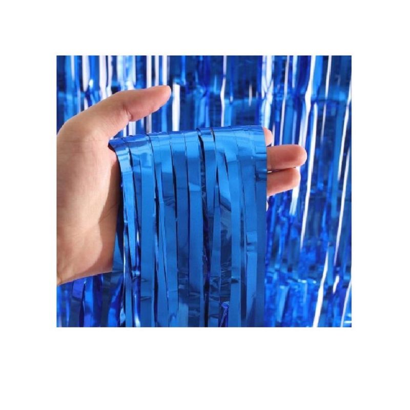 Blue Foil Curtain Backdrop 3ft x 8ft – Metallic Party Decoration for Events