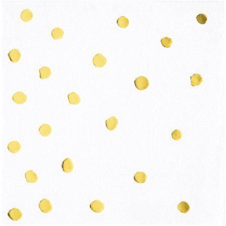 White and Gold Foil Dot Beverage Napkins 16 Count for 8 Guests