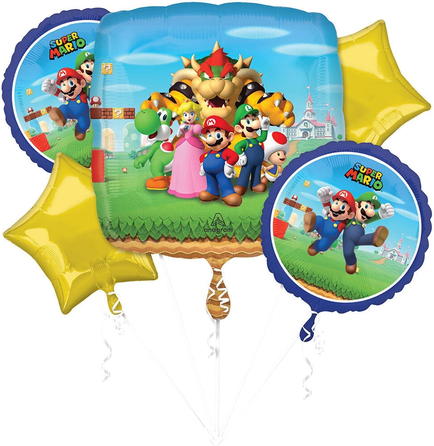 Anagram Mario 5pc Foil Balloon Bouquet