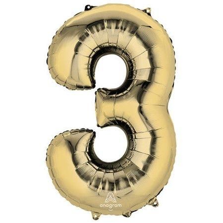 34 Inch Number 3 - Anagram - White Gold Foil Mylar Balloon