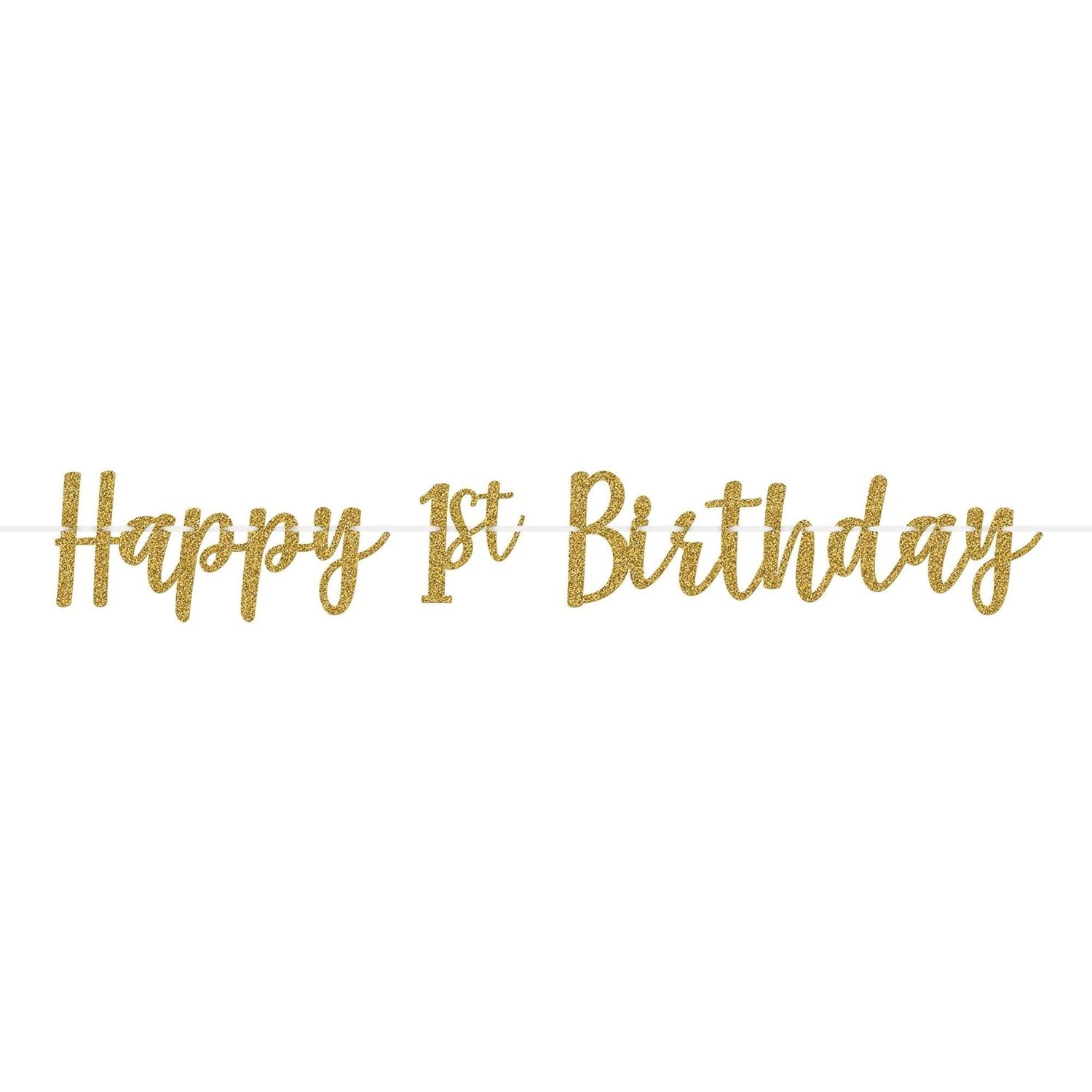1st Birthday Glitter Ribbon Letter Banner | 12' x 8" | Gold | 1 Pc