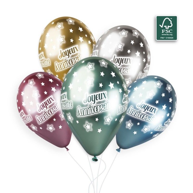 Gemar Shiny Printed Joyeux Anniversarie Ass. Latex Balloons #1153 13in - 25 pieces
