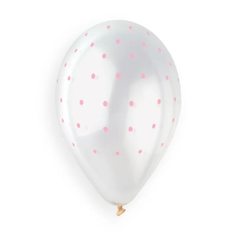 Gemar Standard Printed Clear Chic Dots Pink Latex Balloons #1051 13in - 50 pieces