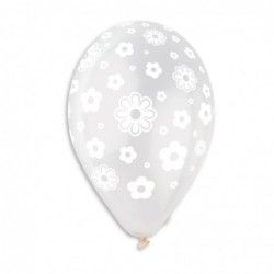 Gemar Crystal Printed Clear Flowers White Latex Balloons #107 13in - 50 pieces