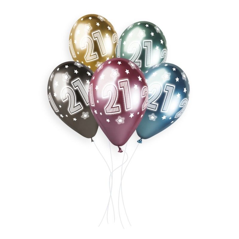 Gemar Shiny Printed Cosmic Star Number 21 Ass. Latex Balloons #877 13in - 25 pieces