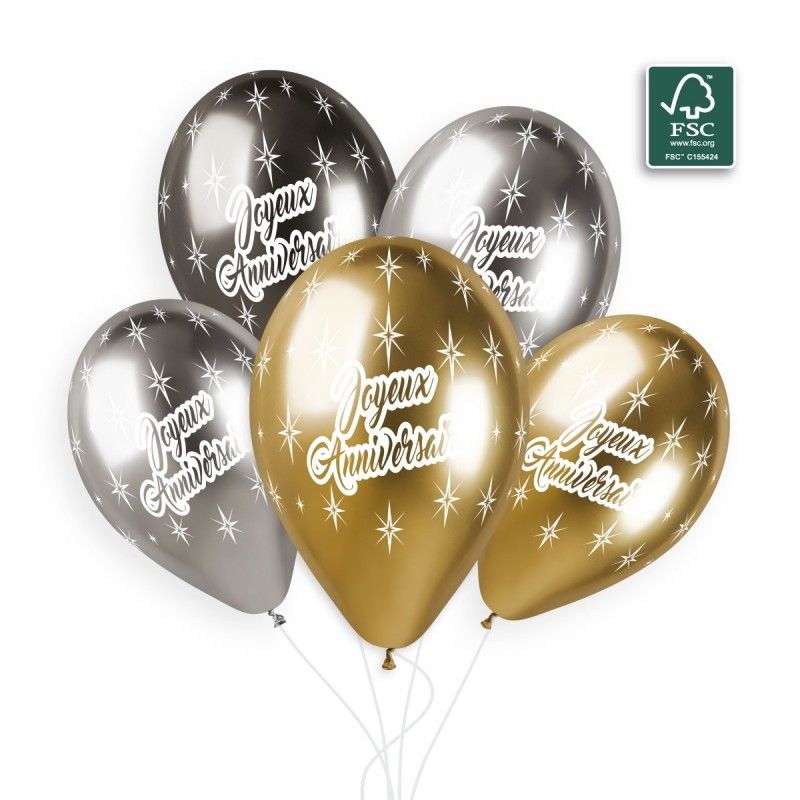 Gemar Shiny Printed Joyeux Anniversarie Ass. Latex Balloons #1175 13in - 25 pieces